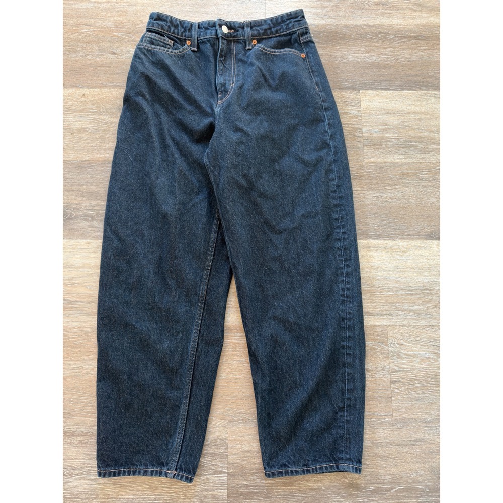 H&M &Denim Barrel Loose Fit High Waist Jeans Dark Indigo Blue US 6